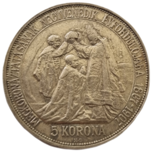 5 Koruna 1907 KB, 40. výročí korunovace F.J.I. na Uherského krále