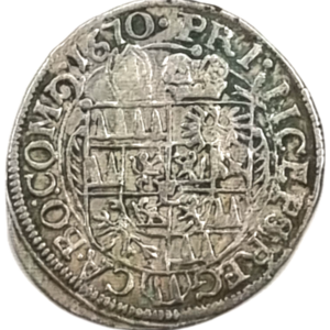 3 Krejcar 1670 Karel II. Liechtenstein , Arcibiskupství Olomouc