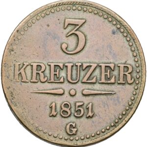 Cu- 3Krejcar 1851 G, František Josef I.