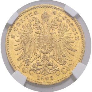10 Koruna 1909, Schwartz, František Josef I., MS62