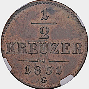 1/2 Krejcar 1851 G, Nagybanya, František Josef I. MS 62 TOPPOP.