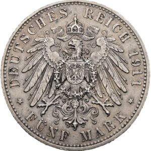 5 Marka 1911 D, Otto princ regent Luitpold, Bavorko.