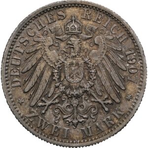 2 Marka 1907 F,  Vilém II. Württemberk