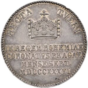 Stříbrný žeton ke korunovaci na českého krále 7. 9. 1836 v Praze, Ferdinand V.