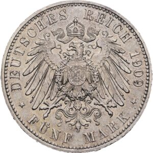 5 Marka 1909,  Fridrich August III. království Saské