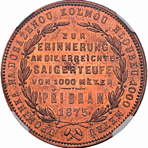 Příbramský zaltník 1875, restrike, NGC MS 66 RD