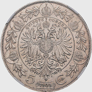 5 Koruna 1909, Vídeň, NGC MS 63