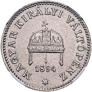 20 Filér 1894, Kremnica, NGC MS 63