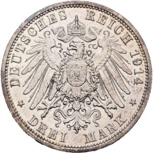 3 Marka 1914 A, Anhalt, stříbrná svatba Fridrich II.