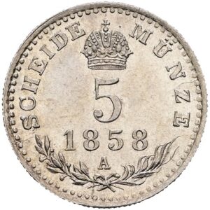 5 Krejcar 1858 A, František Josef I. Vídeň