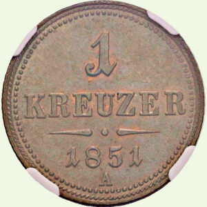 1Krejcar 1851 A, Vídeň, NGC MS 65 BN