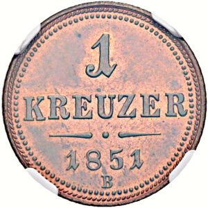 1Krejcar 1851 B, Kremnica, NGC MS 63 RB